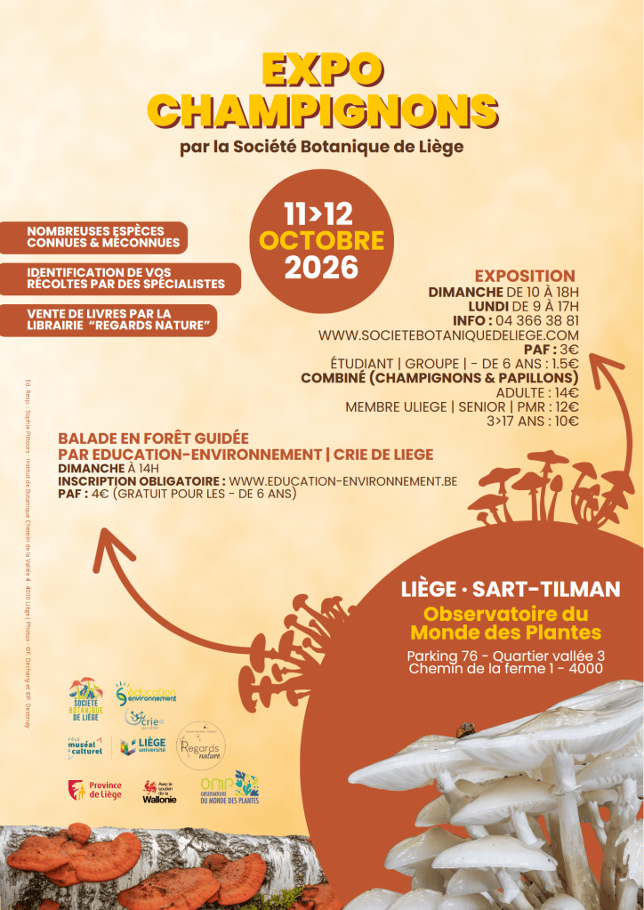Affiche exposition champignon du 11-12 octobre à l'observatoire du monde des plantes